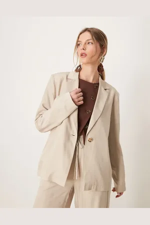 VILA Oversized button front blazer in oatmeal (part of a set)-Neutral