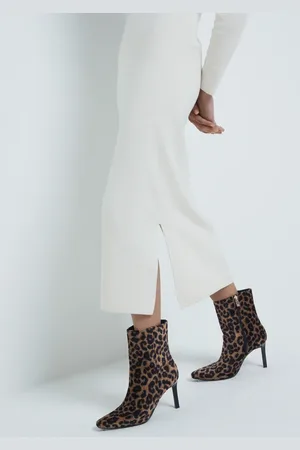 River Island Heeled ankle boots in leopard print-Neutral