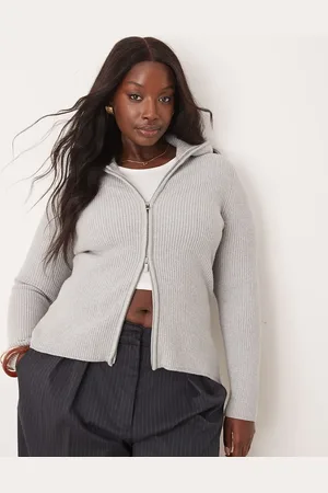 ASOS ASOS DESIGN Curve knitted zip through collar cardigan in