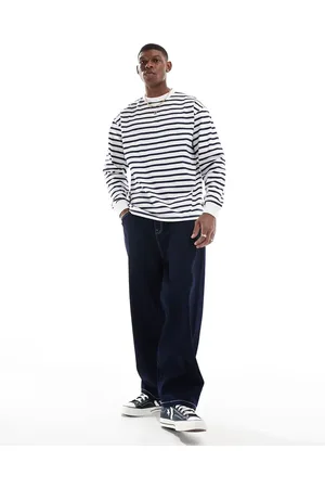 Only & Sons Loose fit long sleeve t-shirt with white & blue stripes