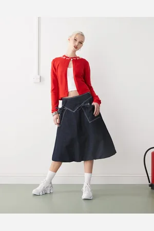 COLLUSION Bubble hem midi skirt in -Blue