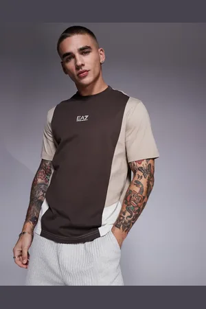 EA7 Armani colour block central logo t-shirt in brown