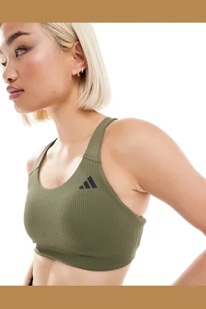 adidas Adidas Training D4T medium support rib sports bra in olive green