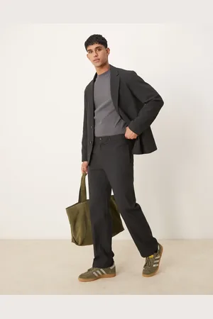 ASOS Straight suit pants in black seersucker fabric-Grey