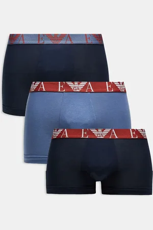 Emporio Armani Bodywear 3 pack bold monogram logo trunks in blue