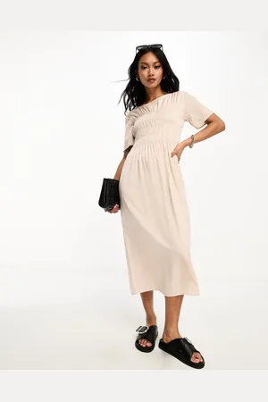 Lola May Shirred midi dress in -Neutral