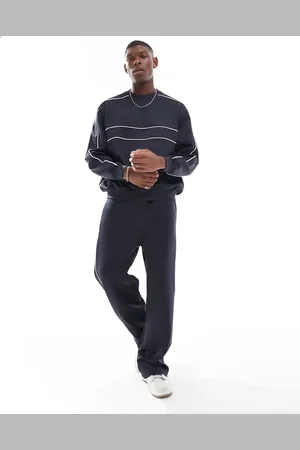 ASOS Wide leg scuba trackies with piping in navy (part of a set)
