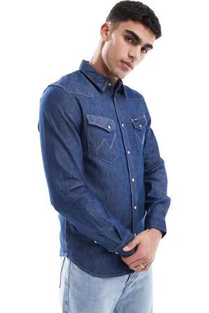 Wrangler Western denim shirt in dark wash blue