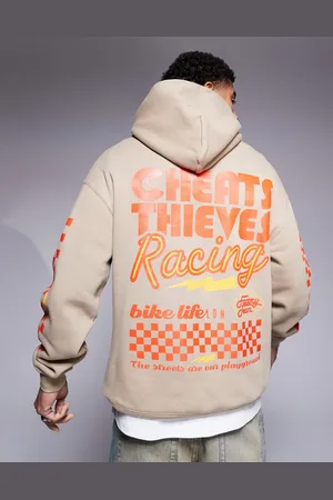 Cheats & Thieves Racing back print 320gsm hoodie in dark -Neutral