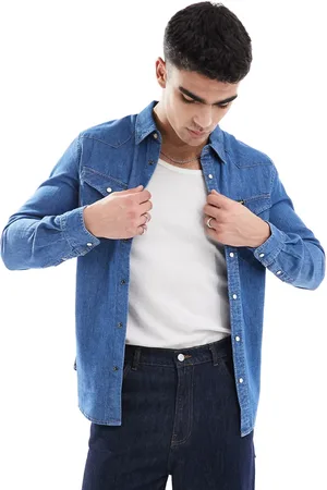 Wrangler Western denim shirt in midwash blue