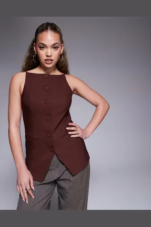 River Island Square neck strappy waistcoat in brown