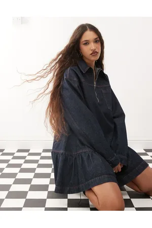 COLLUSION Denim mini smock dress in -Navy