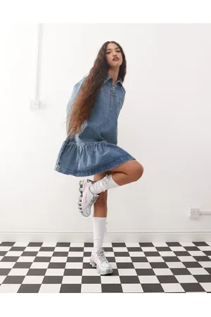COLLUSION Denim mini smock dress in -Navy