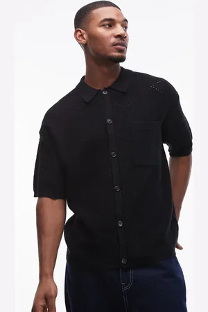 Topman Knitted pattern crochet shirt with pocket detail in