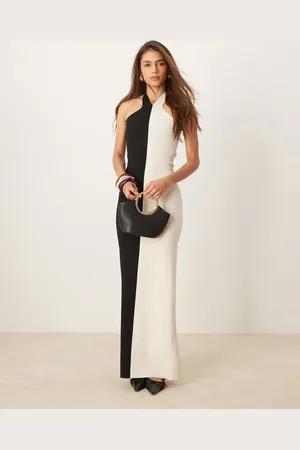 Pretty Lavish Contrast knit maxi dress in black and cream
