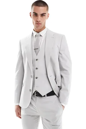 ASOS Linen blend skinny suit jacket in grey