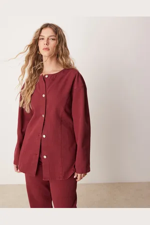 ASOS Cinch waist denim shirt in pomegranate