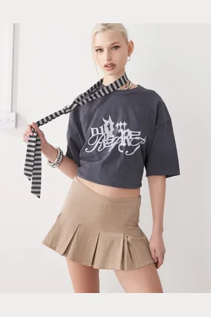 Motel Sejuani cord box pleat mini skirt in -Neutral