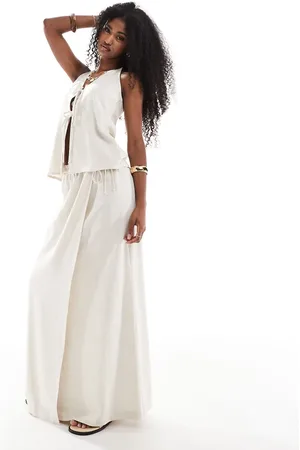 4th & Reckless Linen blend wrap maxi beach skirt in (part of a set)-Neutral