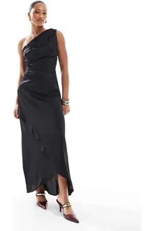 TFNC Bridesmaid one shoulder satin maxi dress in -Red