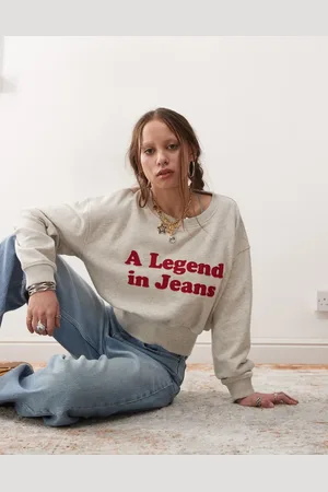 Wrangler Relaxed slogan sweatshirt in stone-Neutral