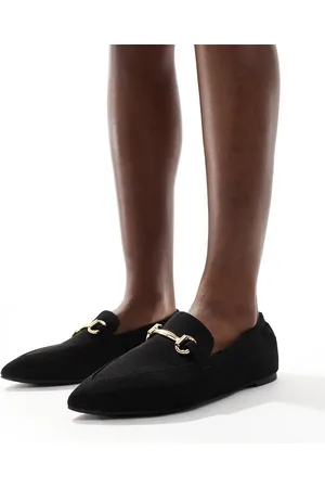 London Rebel Buckle detail pointed toe loafers in black