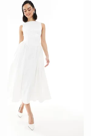 Six Stories Bridal drop waist bow back maxi dress in -White