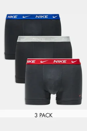 Nike Everyday Cotton Stretch 3 pack trunks with coloured waistband in blue/grey/red