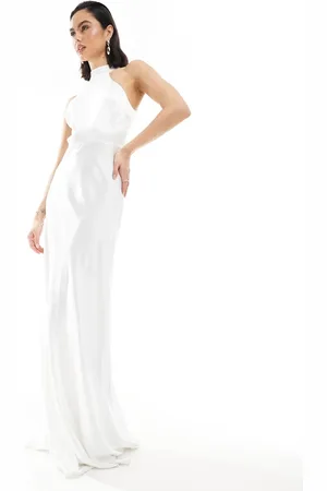 Six Stories Bridal halter neck satin maxi dress in -White