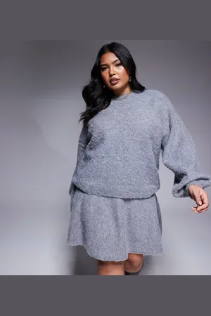 In The Style X Natalya Wright exclusive fluffy balloon sleeve jumper in charcoal (part of a set)