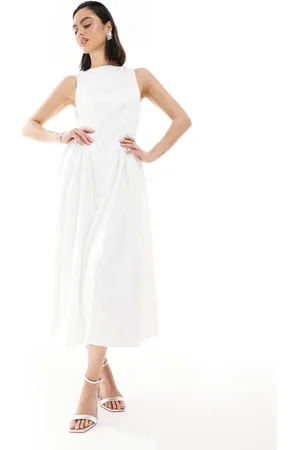 Six Stories Bridal drop waist midaxi dress in -White