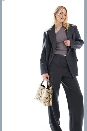 VERO MODA Tailored herringbone wide leg pants in dark grey melange (part of a set)