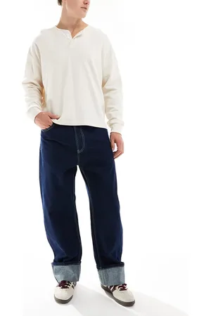 Bershka Turn up straight jeans in indigo