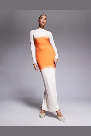 DASKA Jersey maxi dress in orange and cream-Multi