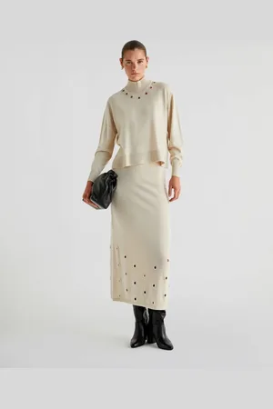 SCALPERS Eyelet set knit skirt in -White