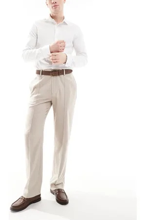 ASOS Smart straight leg pants with pintucks in textured -Neutral