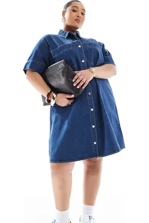 VERO MODA Boxy denim mini dress in medium blue
