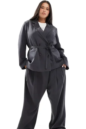 VERO MODA Wide leg wrap front pants in dark grey (part of a set)