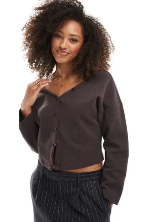 ASOS Super soft brushed batwing button through top in -Brown