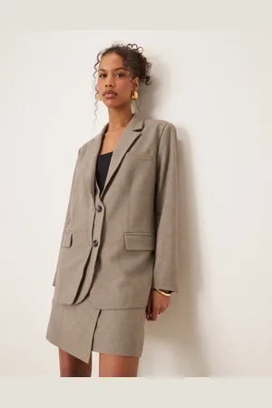 Y.A.S Oversized double placket detail blazer in taupe (part of a set)-Neutral