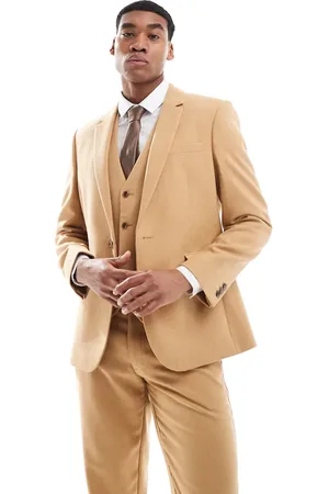 ASOS Slim suit jacket with wool in basketweave-Neutral
