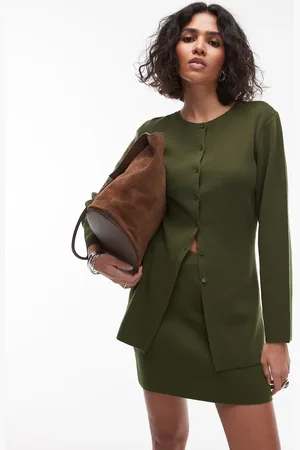 Topshop Compact knit longline cardigan in -Green