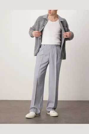 ASOS Smart wide leg pants with front pleat in dusty blue crosshatch
