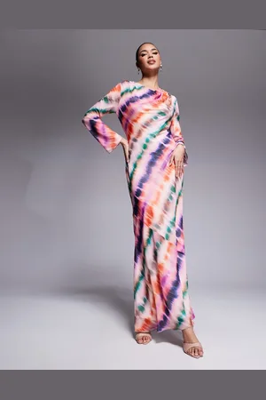 DASKA Cowl neck chiffon maxi dress in pink abstract stripe