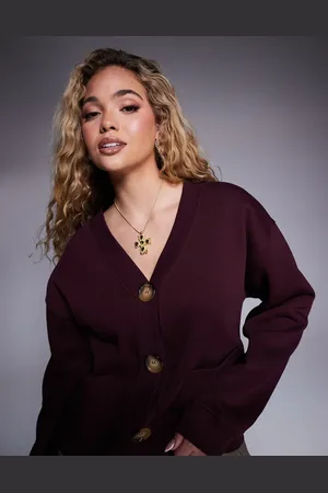 River Island V neck cardigan in burgundy-Red