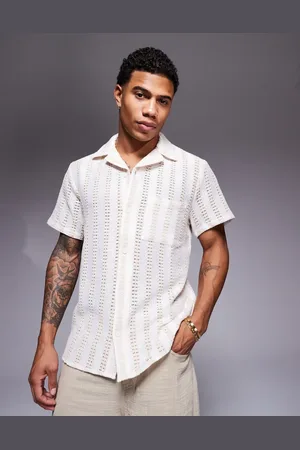South Beach Crochet short sleeve beach shirt in and cream-Grey