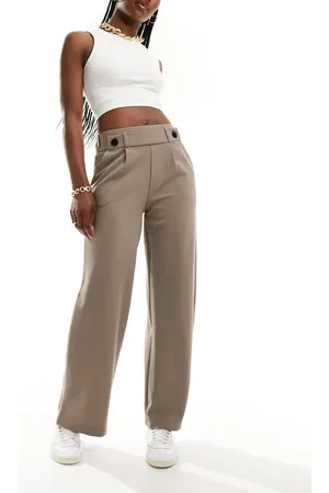 JDY High waisted crop wide fit tailored pants in taupe-Grey