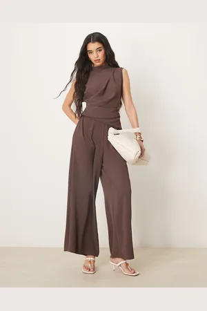 ASOS Gathered waist sleeveless jumpsuit in -Brown