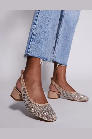 Steve Madden Smitten rhinestone embellished mesh block heels in beige-Neutral