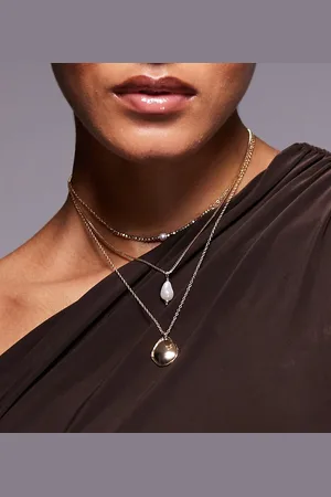 8 Other Reasons 18kt plated multirow circle drop and pearl pendant necklace